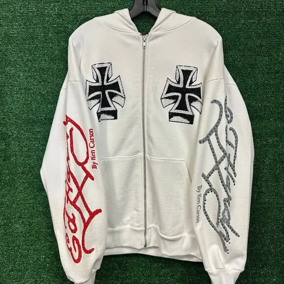 Ken Carson × Edhardy zip up hoodie Xman Mens Rhinestone Zip Hoodie Black